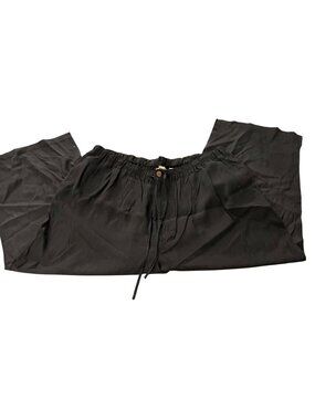 Caribbean Joe Black Elastic Waist Drawstring Relaxed Fit Pants Capri With Button